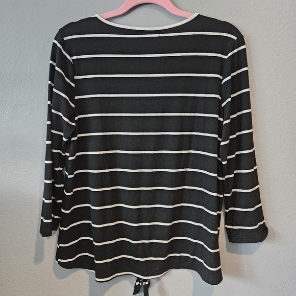 Always Indigo Women's Size M Striped Tie Front Top 3/4 Sleeve - Picture 2 of 4